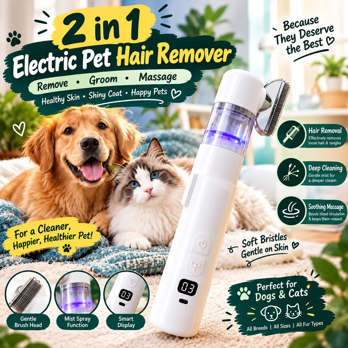 Two-in-one Electric Pet Hair Removal Knot Untying Comb