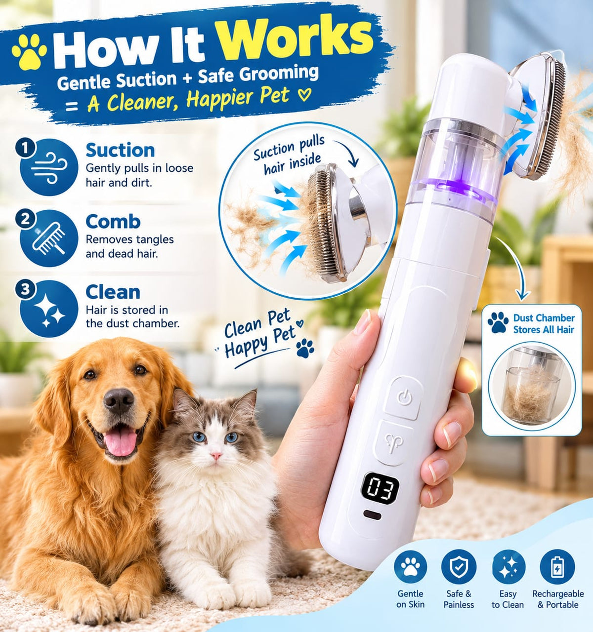 Two-in-one Electric Pet Hair Removal Knot Untying Comb